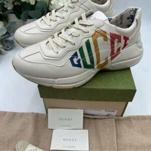 Women’s Gucci, leather Rython sneakers with colorful logo size 42 fits 11 US.